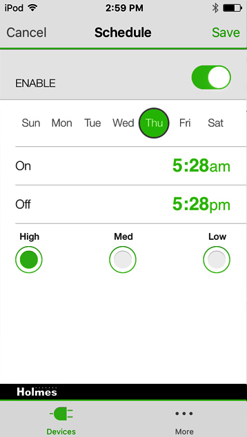 Holmes WeMo set schedule